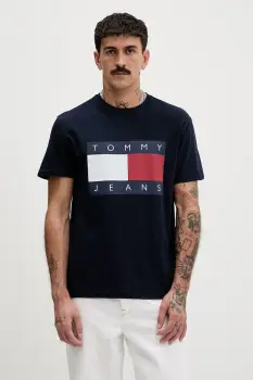 Tommy Jeans tricou din bumbac culoarea bleumarin, cu imprimeu, DM0DM22645 imagine