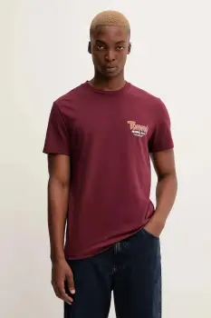 Tommy Jeans tricou din bumbac culoarea bordo, cu imprimeu, DM0DM22049 imagine