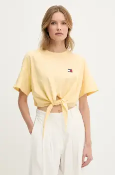 Tommy Jeans tricou din bumbac culoarea galben, DW0DW20321 imagine