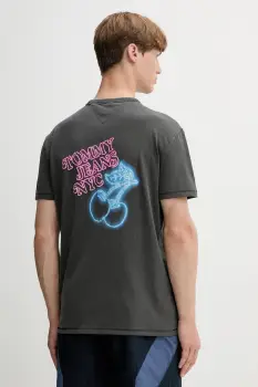 Tommy Jeans tricou din bumbac culoarea gri, cu imprimeu, DM0DM21829 imagine