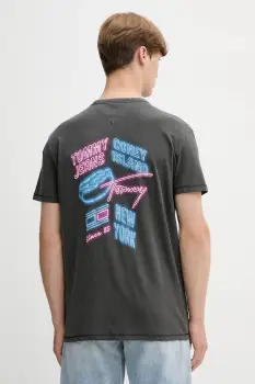 Tommy Jeans tricou din bumbac culoarea gri, cu imprimeu, DM0DM21829 imagine