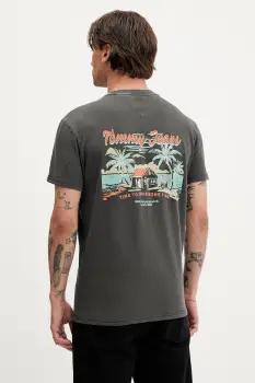 Tommy Jeans tricou din bumbac culoarea gri, cu imprimeu, DM0DM21866 imagine