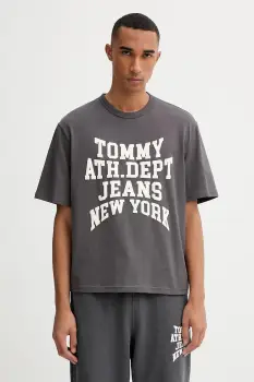 Tommy Jeans tricou din bumbac culoarea gri, cu imprimeu, DM0DM21988 imagine