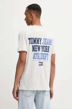 Tommy Jeans tricou din bumbac culoarea gri, cu imprimeu, DM0DM21989 imagine