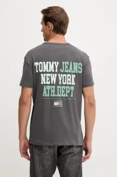 Tommy Jeans tricou din bumbac culoarea gri, cu imprimeu, DM0DM21989 imagine