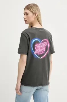 Tommy Jeans tricou din bumbac culoarea gri, DW0DW21358 imagine