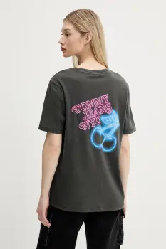 Tommy Jeans tricou din bumbac culoarea gri, DW0DW21358 imagine