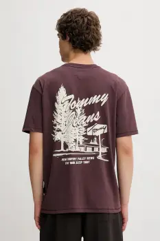 Tommy Jeans tricou din bumbac culoarea maro, cu imprimeu, DM0DM22060 imagine