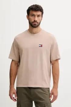 Tommy Jeans tricou din bumbac culoarea maro, uni, DM0DM21975 imagine