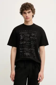 Tommy Jeans tricou din bumbac culoarea negru, cu imprimeu, DM0DM21584 imagine