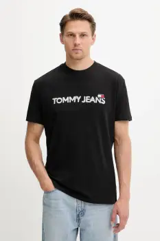 Tommy Jeans tricou din bumbac culoarea negru, cu imprimeu, DM0DM21585 imagine
