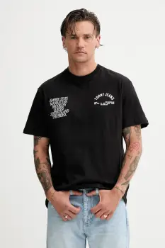 Tommy Jeans tricou din bumbac culoarea negru, cu imprimeu, DM0DM21592 imagine