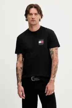 Tommy Jeans tricou din bumbac culoarea negru, cu imprimeu, DM0DM21910 imagine