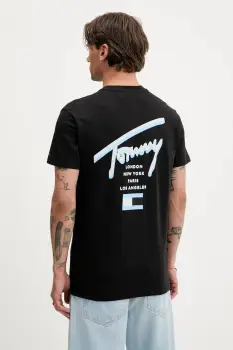 Tommy Jeans tricou din bumbac culoarea negru, cu imprimeu, DM0DM21934 imagine