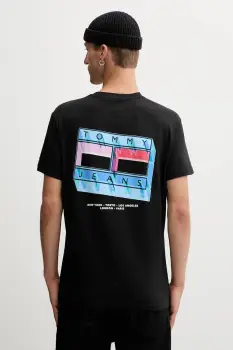 Tommy Jeans tricou din bumbac culoarea negru, cu imprimeu, DM0DM21980 imagine