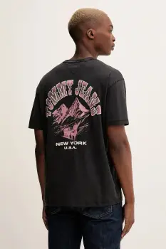 Tommy Jeans tricou din bumbac culoarea negru, cu imprimeu, DM0DM22060 imagine