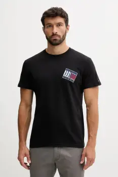 Tommy Jeans tricou din bumbac culoarea negru, cu imprimeu, DM0DM22127 imagine