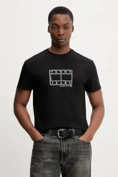 Tommy Jeans tricou din bumbac culoarea negru, cu imprimeu, DM0DM22317 imagine