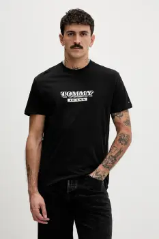 Tommy Jeans tricou din bumbac culoarea negru, cu imprimeu, DM0DM22322 imagine