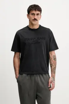 Tommy Jeans tricou din bumbac culoarea negru, cu imprimeu, DM0DM22330 imagine