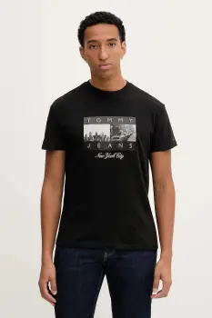 Tommy Jeans tricou din bumbac culoarea negru, cu imprimeu, DM0DM22464 imagine