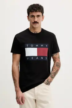 Tommy Jeans tricou din bumbac culoarea negru, cu imprimeu, DM0DM22645 imagine