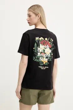 Tommy Jeans tricou din bumbac culoarea negru, DW0DW21341 imagine