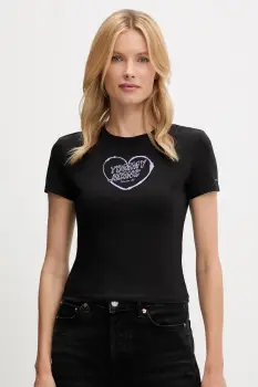 Tommy Jeans tricou din bumbac culoarea negru, DW0DW21390 imagine