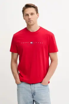 Tommy Jeans tricou din bumbac culoarea rosu, cu imprimeu, DM0DM21911 imagine