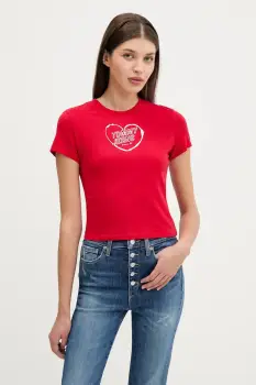 Tommy Jeans tricou din bumbac culoarea rosu, DW0DW21390 imagine