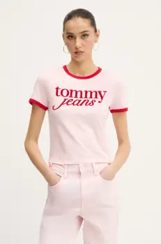 Tommy Jeans tricou din bumbac culoarea roz, DW0DW20631 imagine