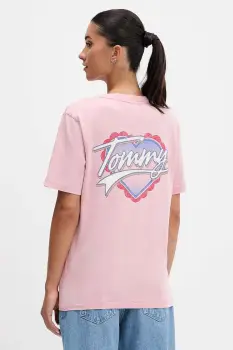 Tommy Jeans tricou din bumbac culoarea roz, DW0DW21524 imagine