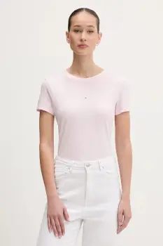 Tommy Jeans tricou din bumbac culoarea roz, DW0DW21841 imagine