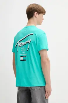 Tommy Jeans tricou din bumbac culoarea turcoaz, cu imprimeu, DM0DM21934 imagine