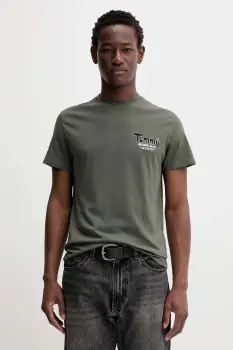 Tommy Jeans tricou din bumbac culoarea verde, cu imprimeu, DM0DM22049 imagine