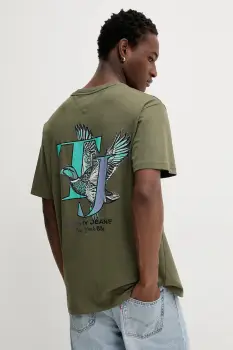 Tommy Jeans tricou din bumbac culoarea verde, cu imprimeu, DM0DM22060 imagine