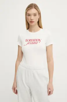 Tommy Jeans tricou din bumbac femei, culoarea alb, DW0DW19447 imagine