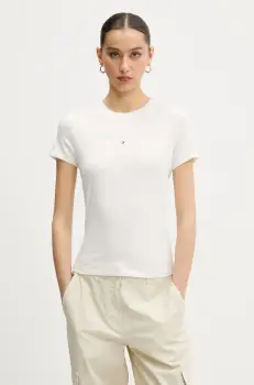 Tommy Jeans tricou din bumbac femei, culoarea alb, DW0DW20315 imagine