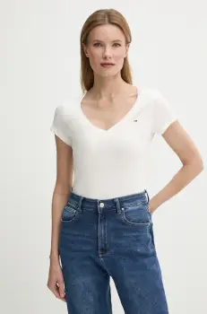 Tommy Jeans tricou din bumbac femei, culoarea alb, DW0DW20458 imagine
