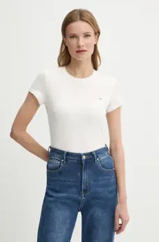 Tommy Jeans tricou din bumbac femei, culoarea alb, DW0DW20459 imagine