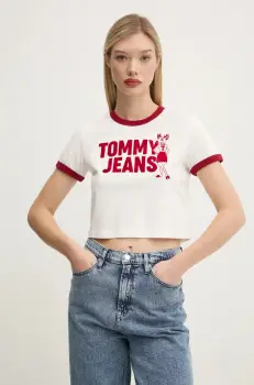 Tommy Jeans tricou din bumbac femei, culoarea alb, DW0DW20561 imagine