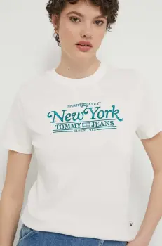 Tommy Jeans tricou din bumbac femei, culoarea bej imagine