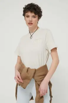 Tommy Jeans tricou din bumbac femei, culoarea bej imagine