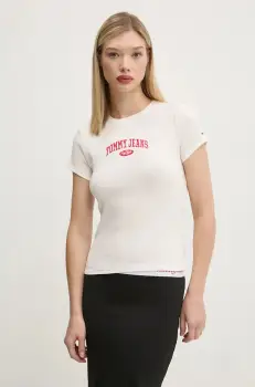 Tommy Jeans tricou din bumbac femei, culoarea bej, DW0DW19435 imagine