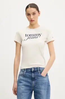 Tommy Jeans tricou din bumbac femei, culoarea bej, DW0DW19447 imagine
