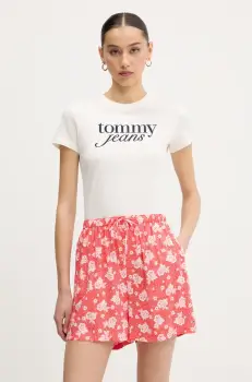 Tommy Jeans tricou din bumbac femei, culoarea bej, DW0DW19447 imagine