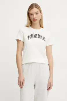 Tommy Jeans tricou din bumbac femei, culoarea bej, DW0DW20161 imagine