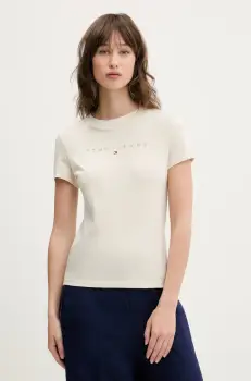 Tommy Jeans tricou din bumbac femei, culoarea bej, DW0DW20315 imagine