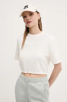 Tommy Jeans tricou din bumbac femei, culoarea bej, DW0DW20324 imagine