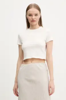 Tommy Jeans tricou din bumbac femei, culoarea bej, DW0DW20329 imagine